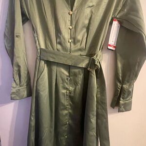 NWT French Connection Olive Green w/ Gold Buttons Dress - SZ Extra Small